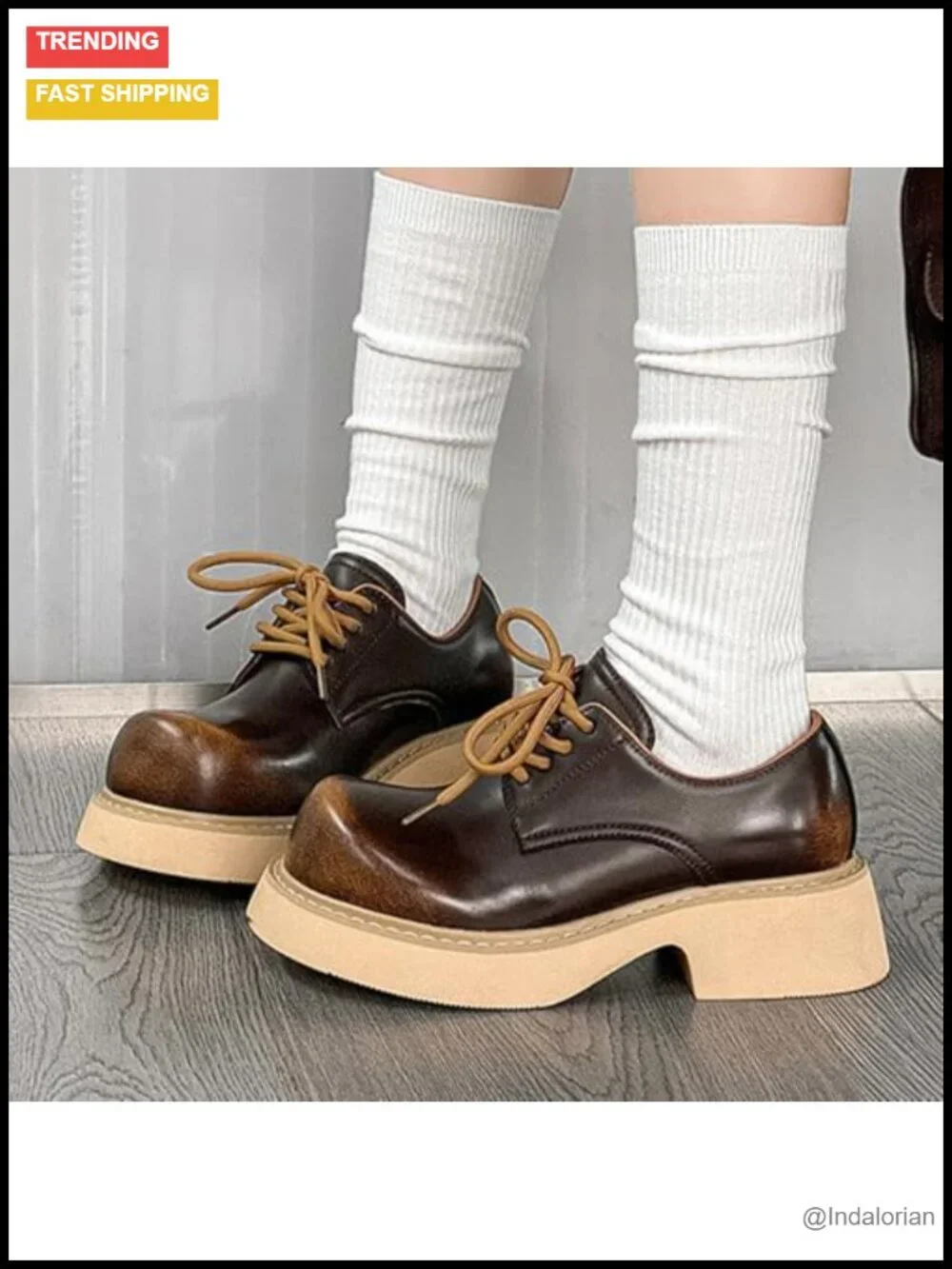 Men's Retro Leather Platform Chunky Heel Wide Round Toe Oxfords
